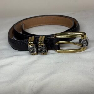 Brighton Classics Black Lizard Embossed Leather Belt Gold‎ Tone Buckle ML 32